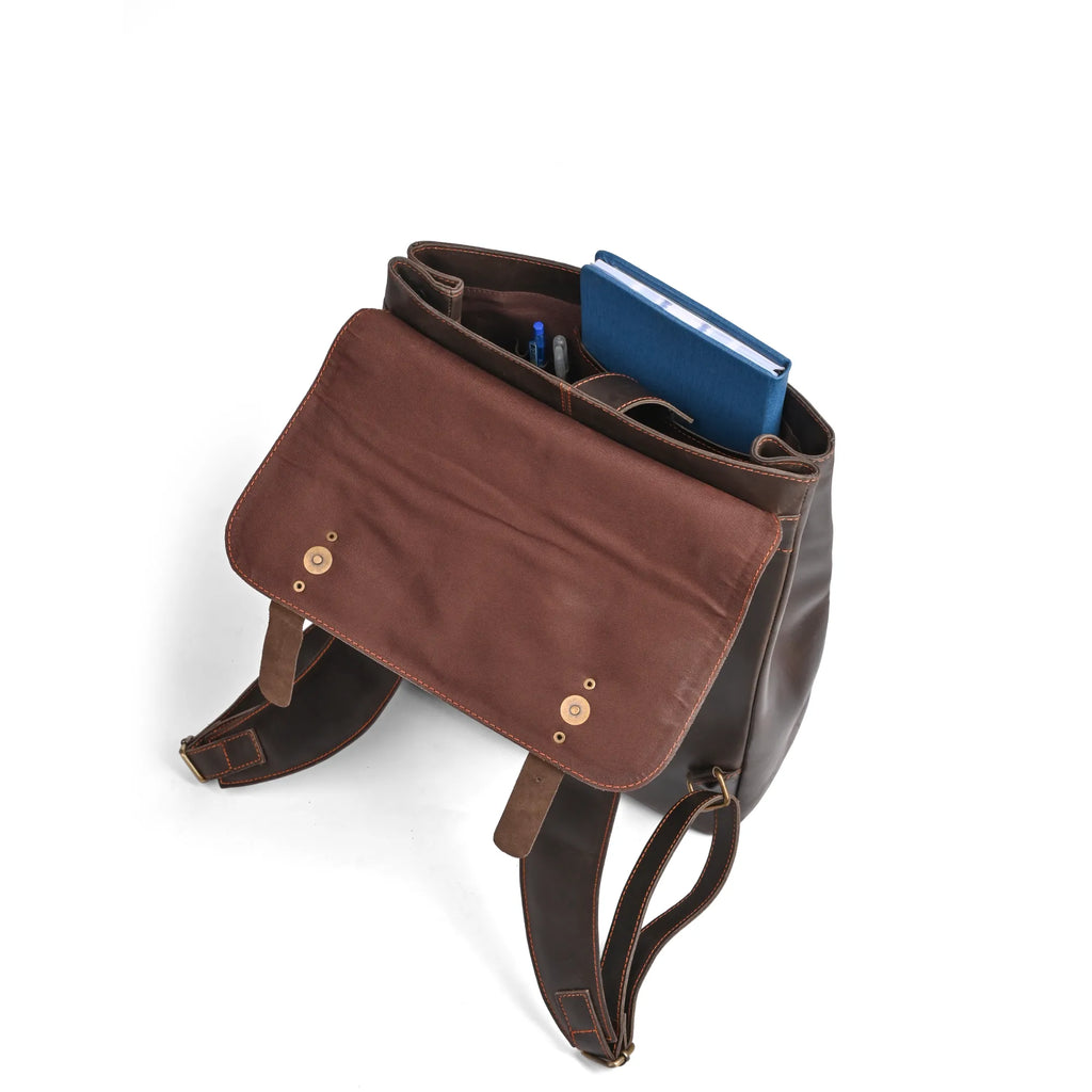 Leather Laptop Backpack, Dark Brown , Full grain 