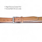 Snake Pattern Formal Belt for Men Tan Embossed Leather 35mm
