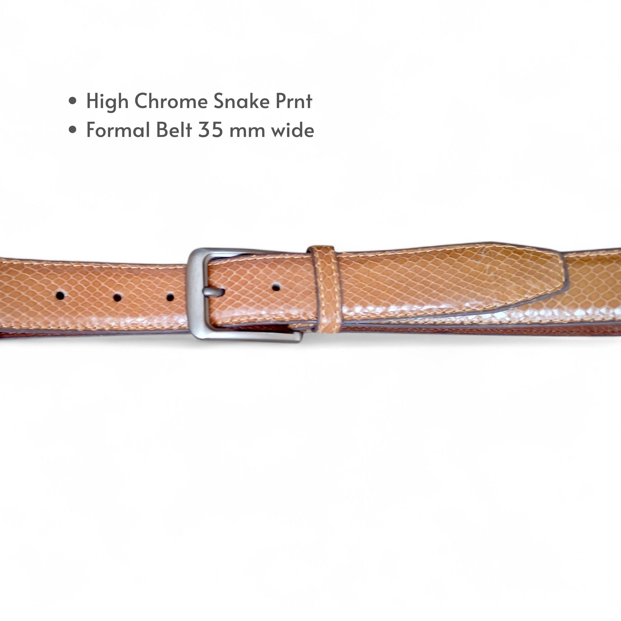Snake Pattern Formal Belt for Men Tan Embossed Leather 35mm