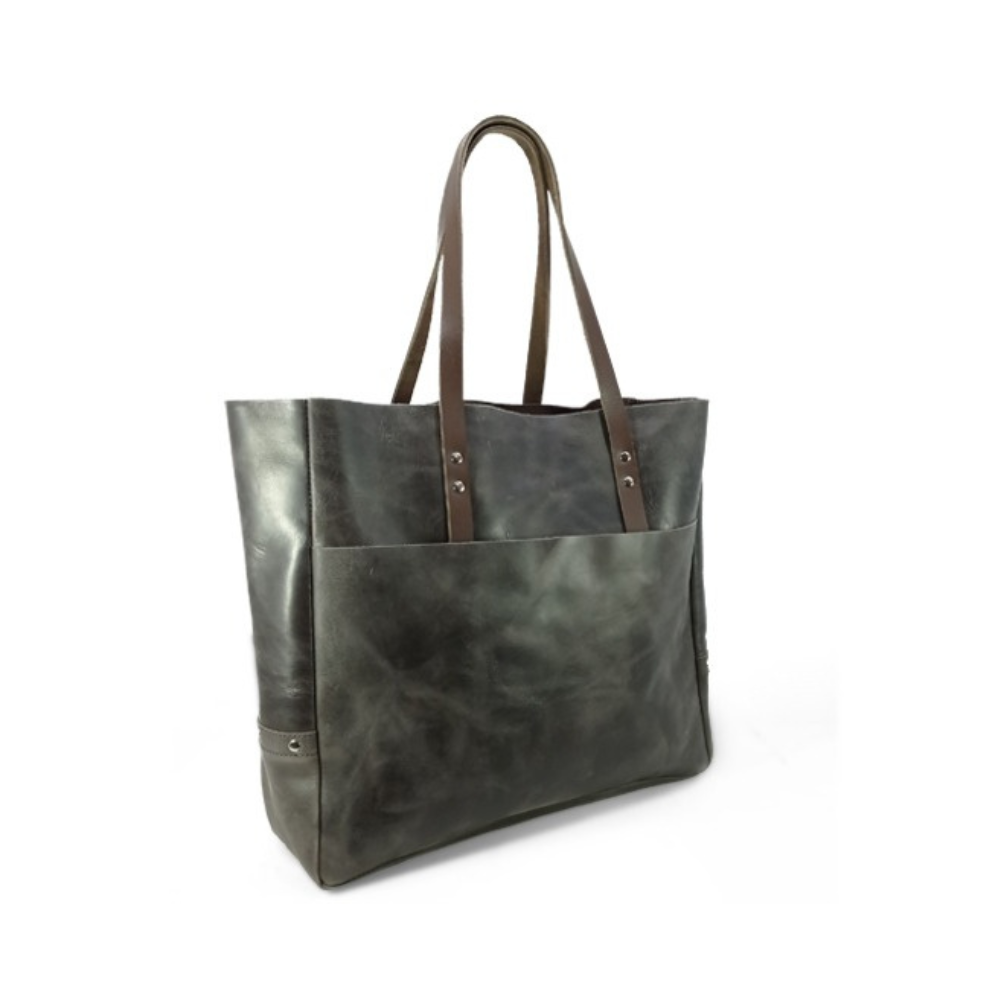 Dark Brown Leather Carryall Tote Bag | Full-Grain Cowhide Textured Leather