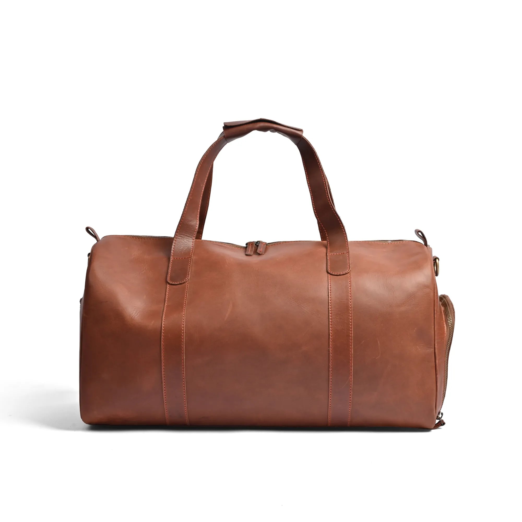 Camel Brown Premium Pull-Up Leather Duffel Weekender Travel Bag | Full-Grain Cowhide