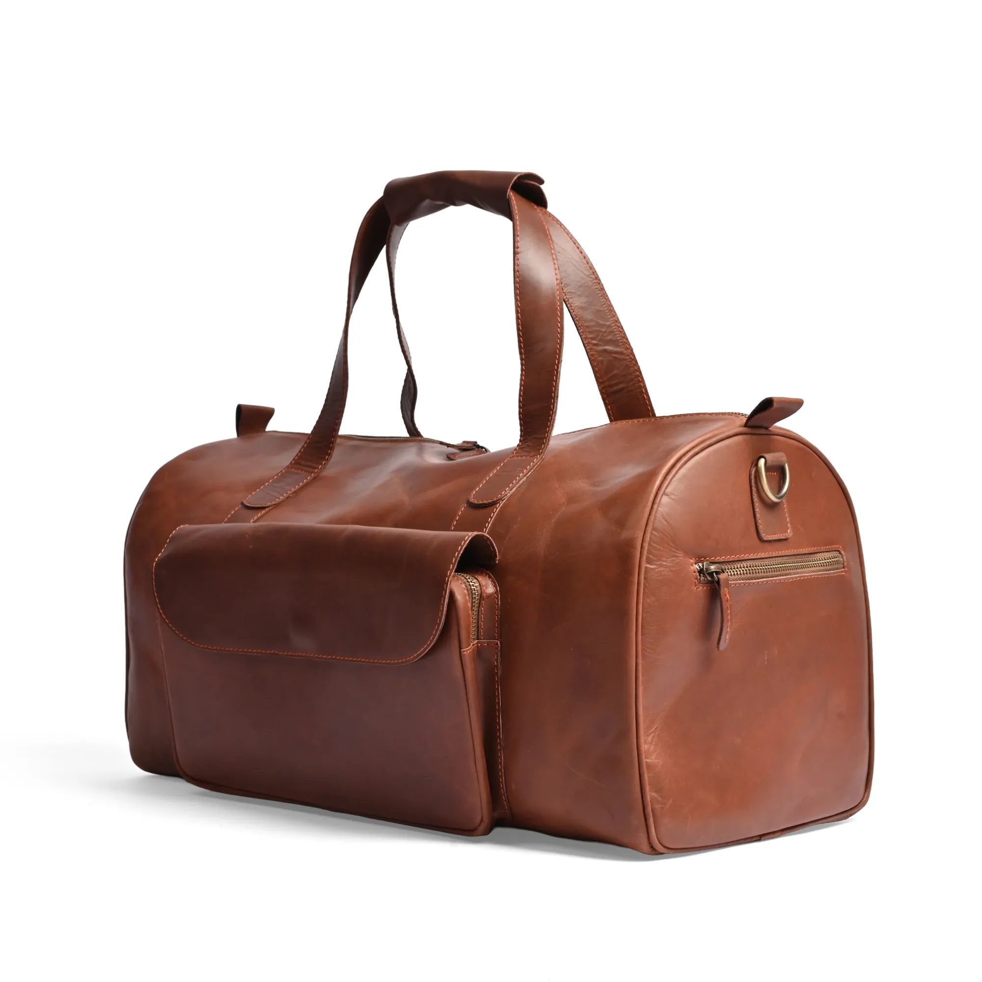 Camel Brown Premium Pull-Up Leather Duffel Weekender Travel Bag | Full-Grain Cowhide