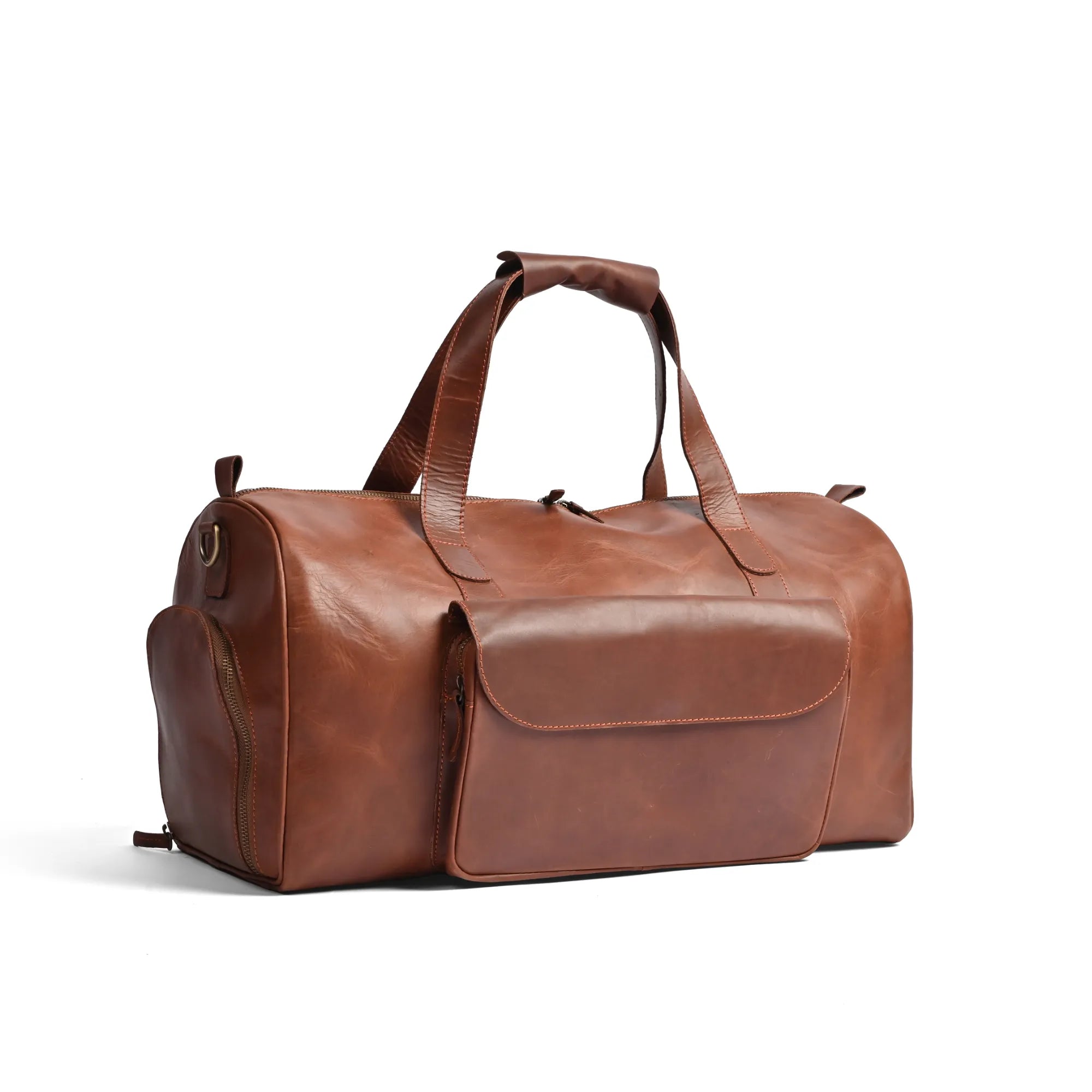 Camel Brown Premium Pull-Up Leather Duffel Weekender Travel Bag | Full-Grain Cowhide