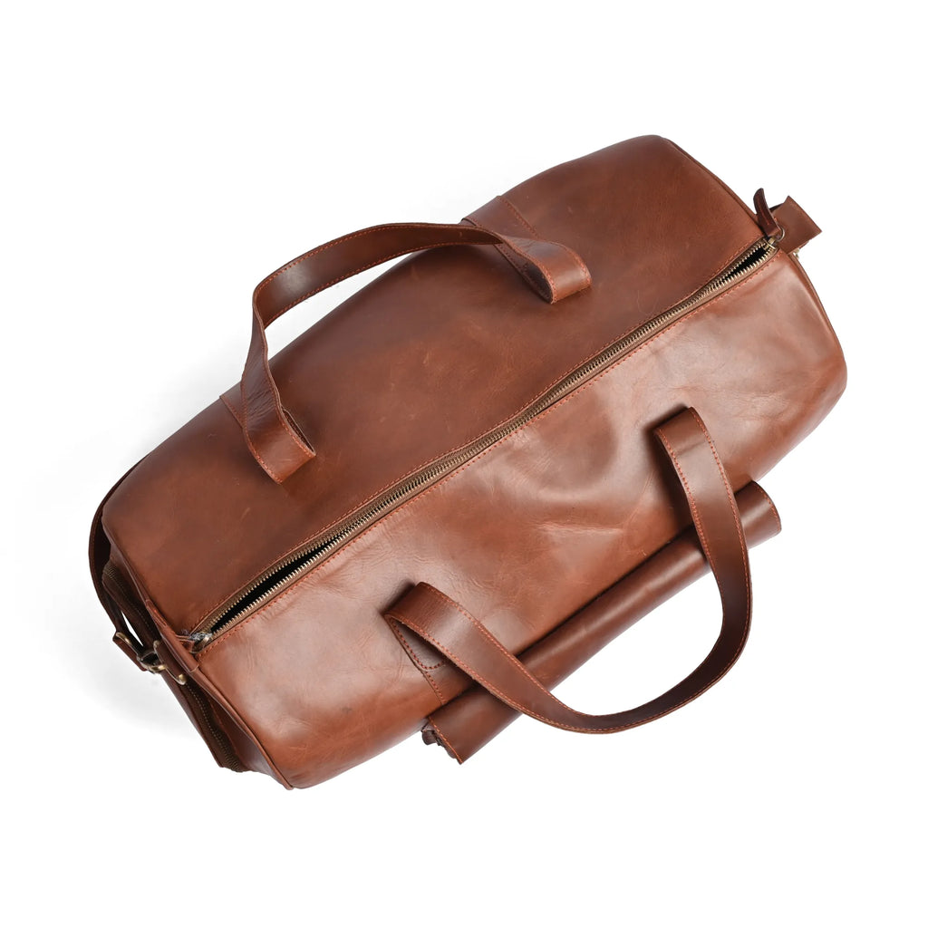 Camel Brown Premium Pull-Up Leather Duffel Weekender Travel Bag | Full-Grain Cowhide