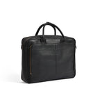 Black leather laptop bag in premium cowhide, fits 14, 15 and 16 inch laptops, elegant professional design