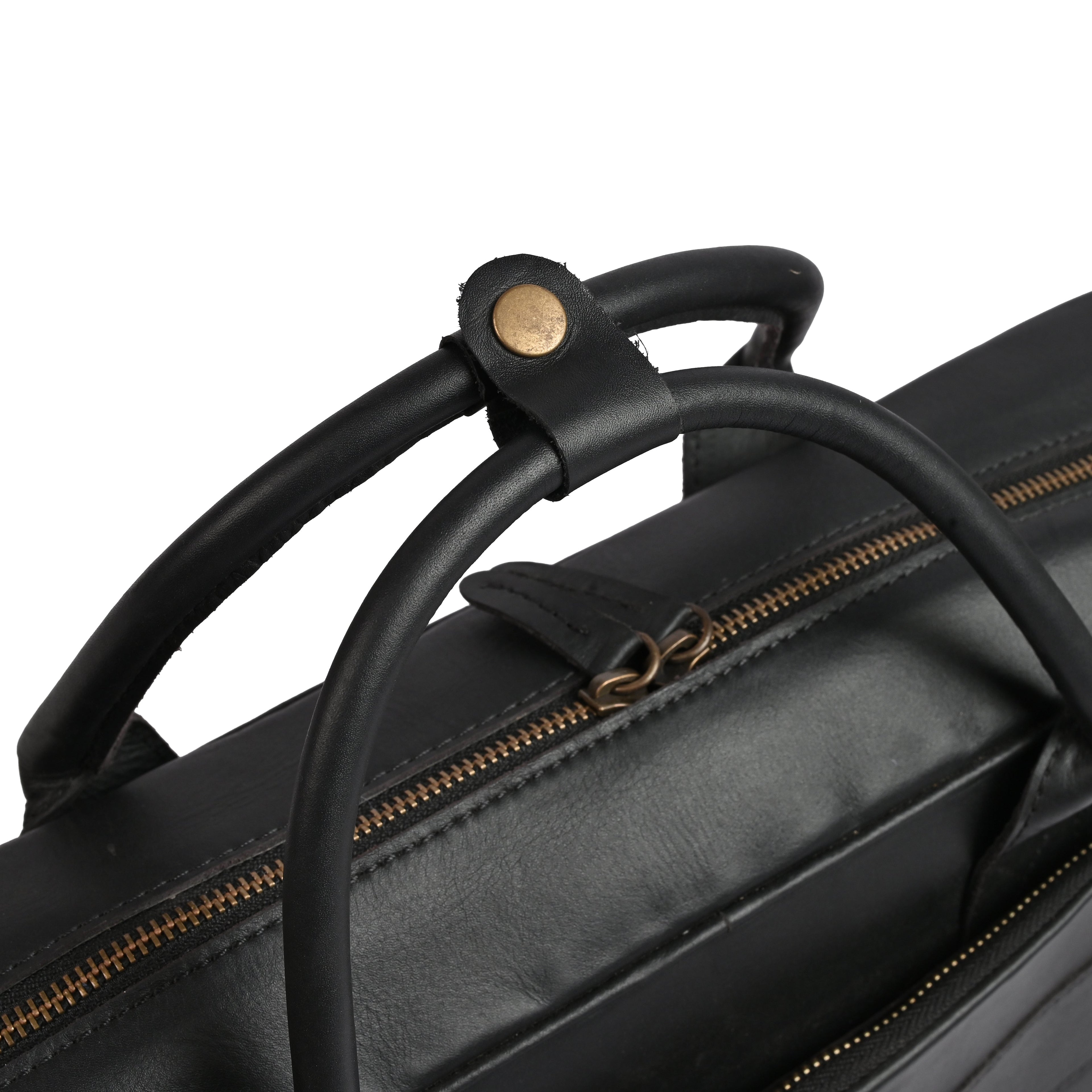 Black leather briefcase laptop bag in premium cowhide, fits 14, 15 and 16 inch laptops, elegant professional design
