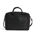 Black leather laptop bag in premium cowhide, fits 14, 15 and 16 inch laptops, elegant professional design