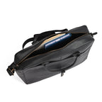 Black leather laptop bag in premium cowhide, fits 14, 15 and 16 inch laptops, elegant professional design