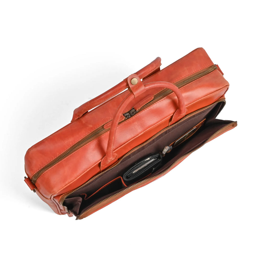 15.6 / 16 Inch Tan Leather Business Laptop Bag | Premium Cow Leather Briefcase
