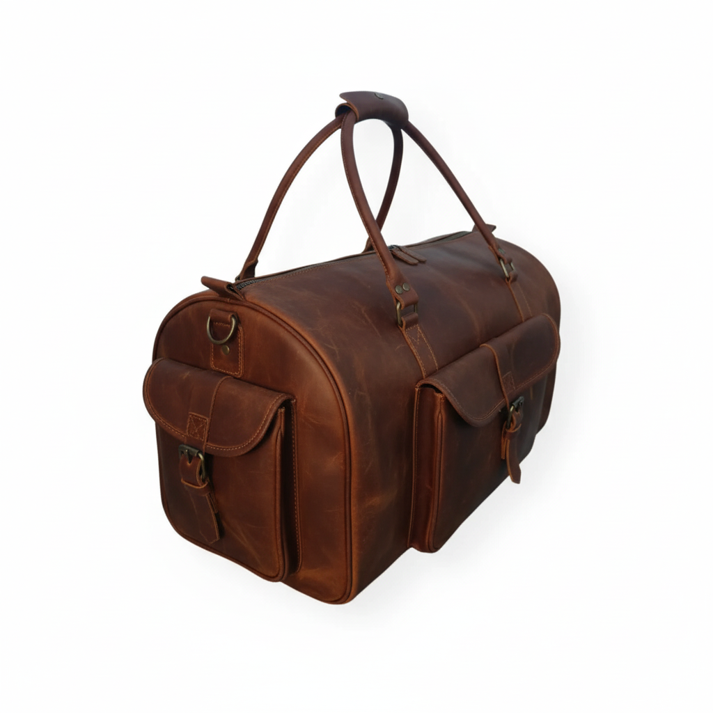 dark brown leather duffel bag handmade men’s travel bag