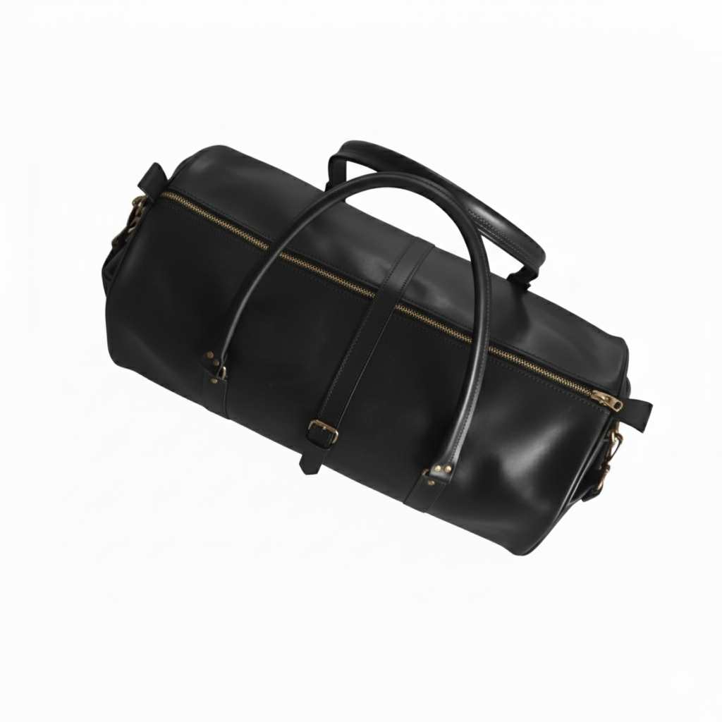 Premium Black Leather Duffel Bag Travel & Weekender Bag