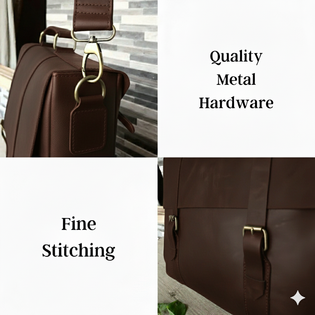 Dark Brown Leather Laptop Bag 15.6" Messenger Bag