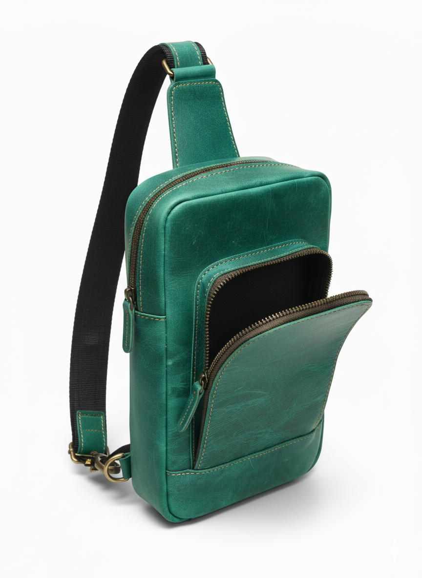 Green Leather Sling Bag