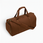 Dark brown leather duffel bag with shoe compartment premium travel holdall