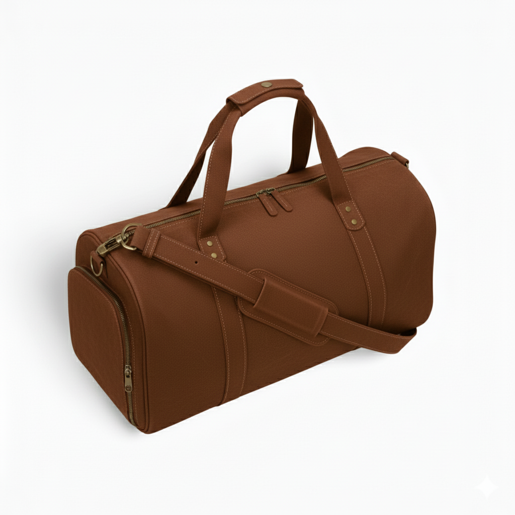 Dark Brown Leather Duffel Bag with Shoe Compartment Premium Holdall