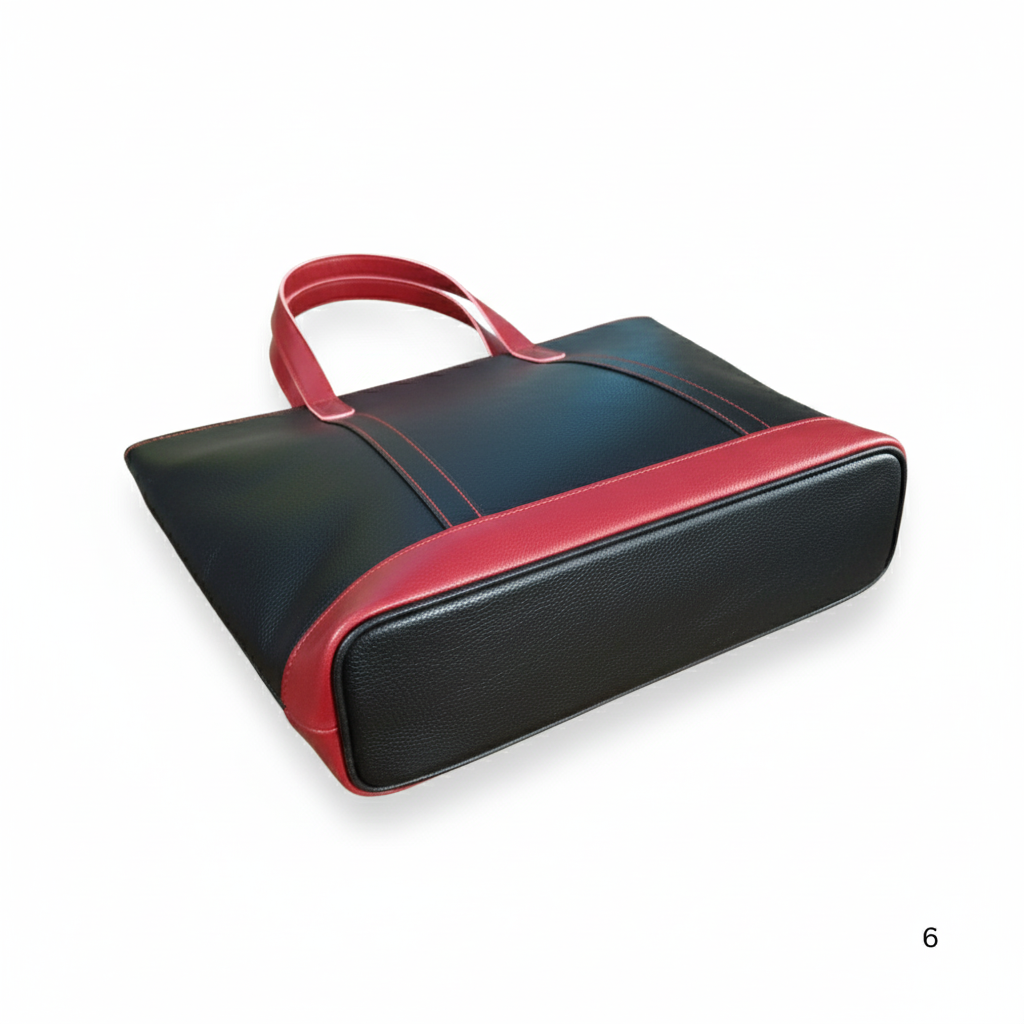 Black & Maroon Leather Tote Bag for Women