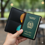 Black Leather Passport Cover | Slim Travel Wallet with Card & Cash Slo