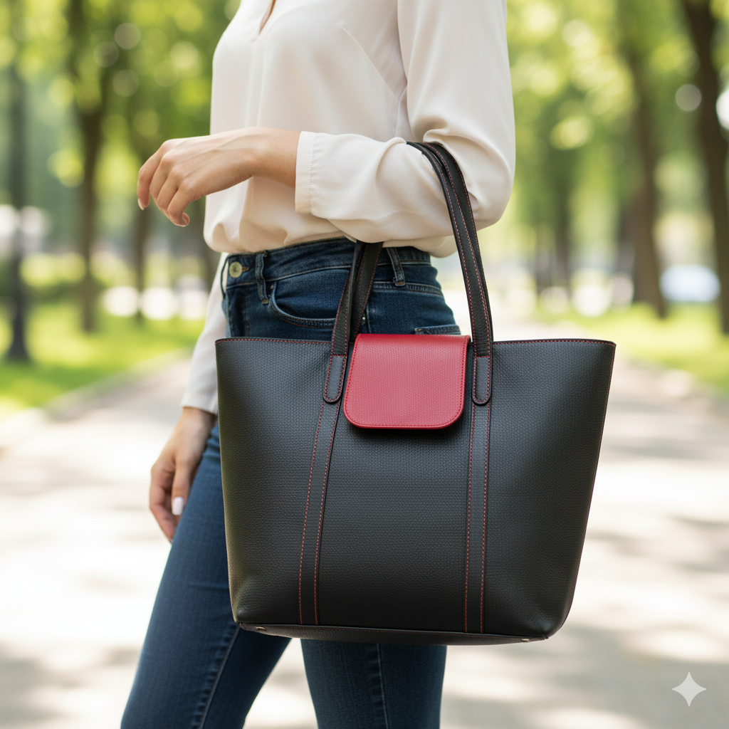 Black Leather Handbag for Women