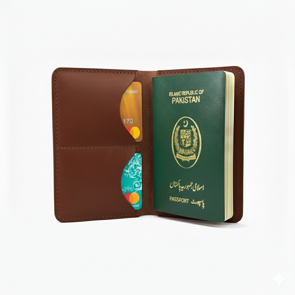 Brown Leather Passport Cover | Slim Travel Wallet with Card & Cash Slots