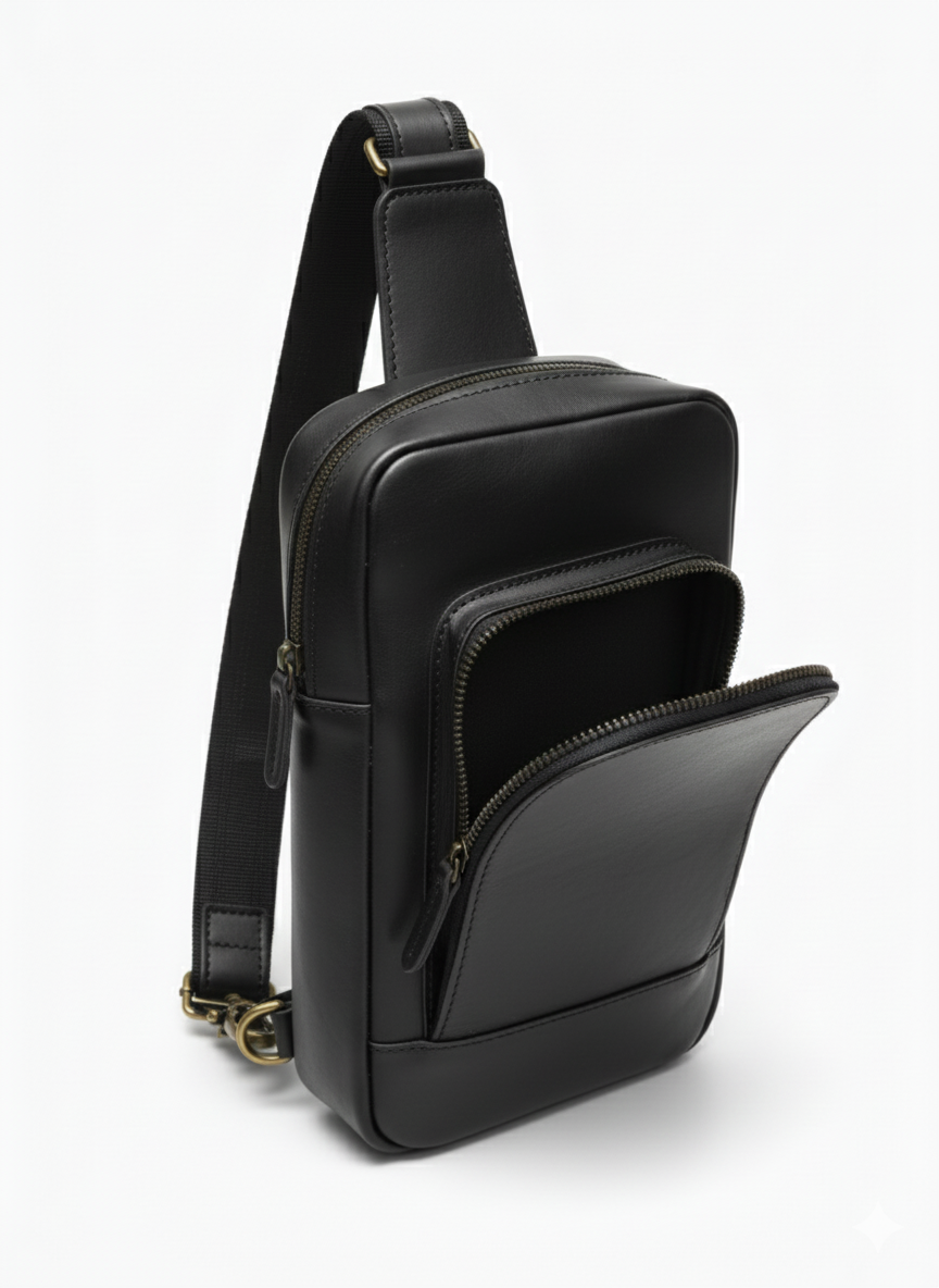 Black Leather Sling Bag