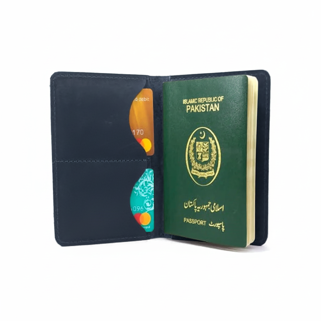 Navy Leather Passport Wallet | Slim Travel Cover with Card & Cash Slots