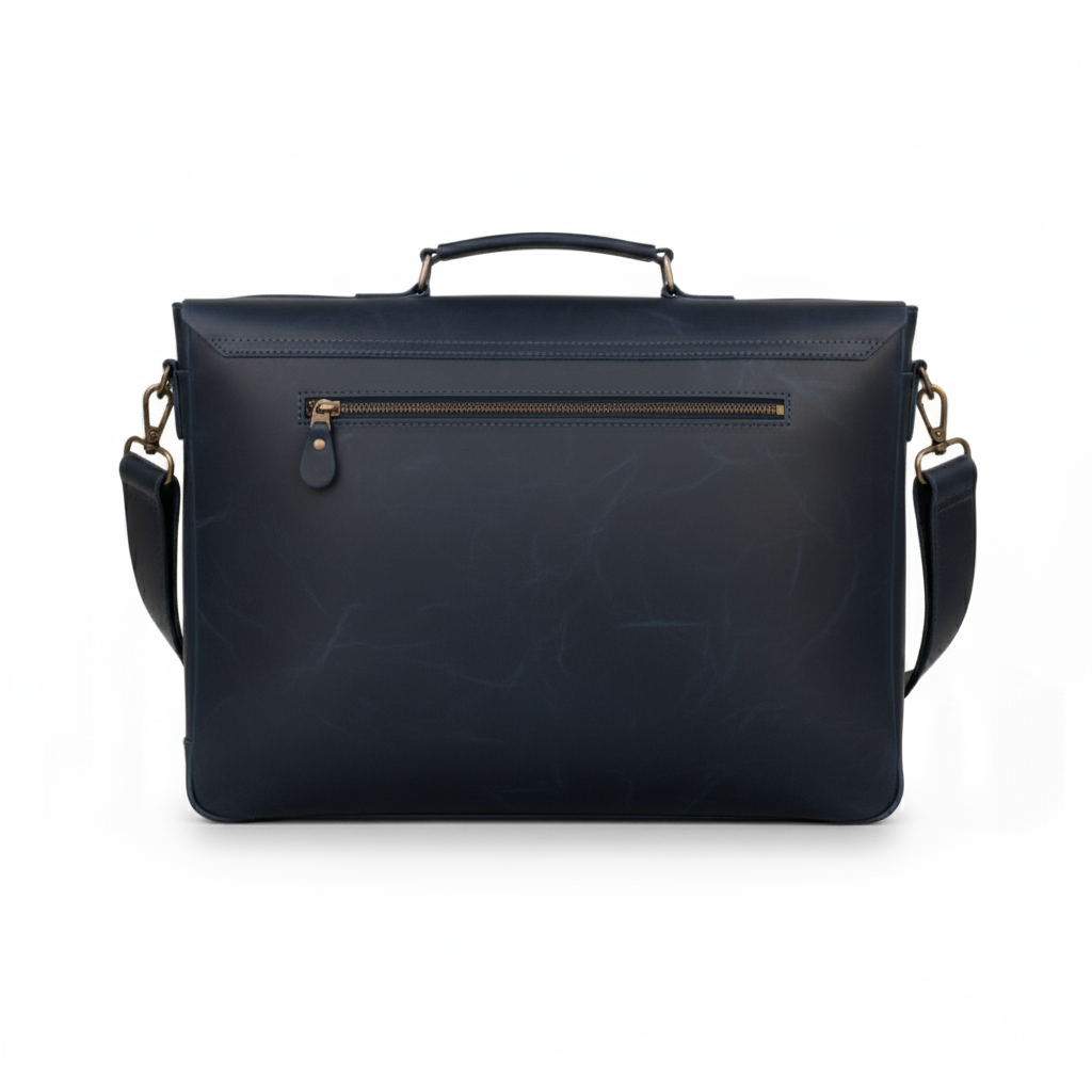 Navy Leather Messenger Bag 14 "15" & 16" Laptop Bag Matt Oil Pull-Up Cow Leather
