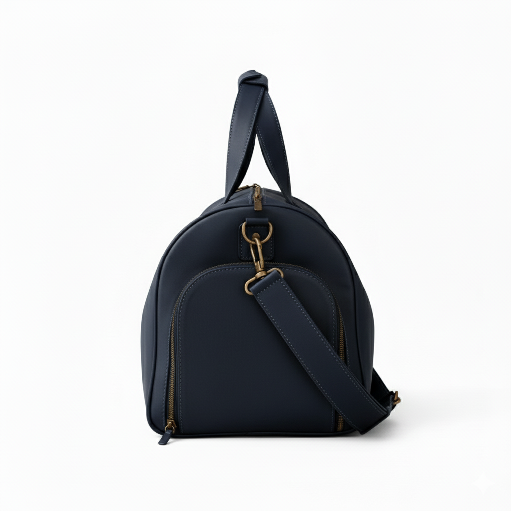 Navy Leather Duffel Bag Premium Travel & Gym Holdall with Shoe Compartment