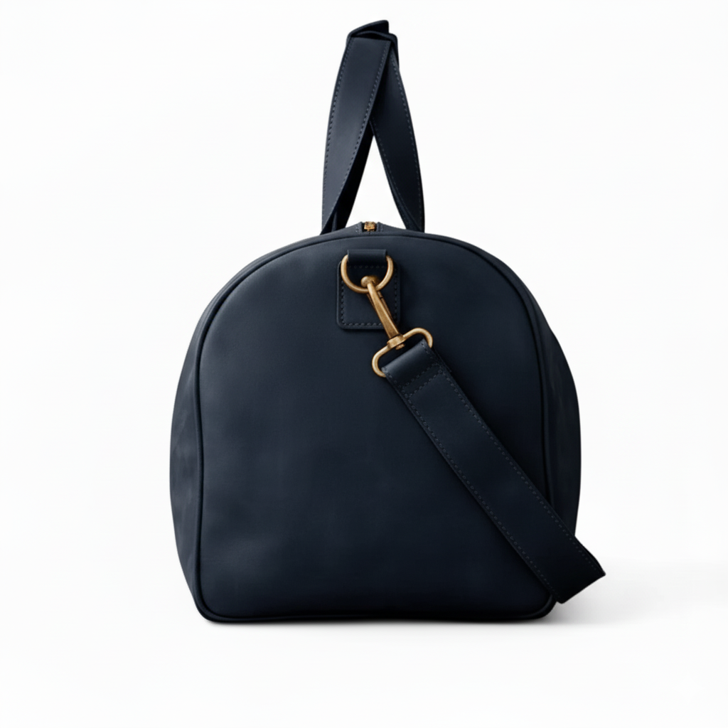 Navy Leather Duffel Bag Premium Travel & Gym Holdall with Shoe Compartment