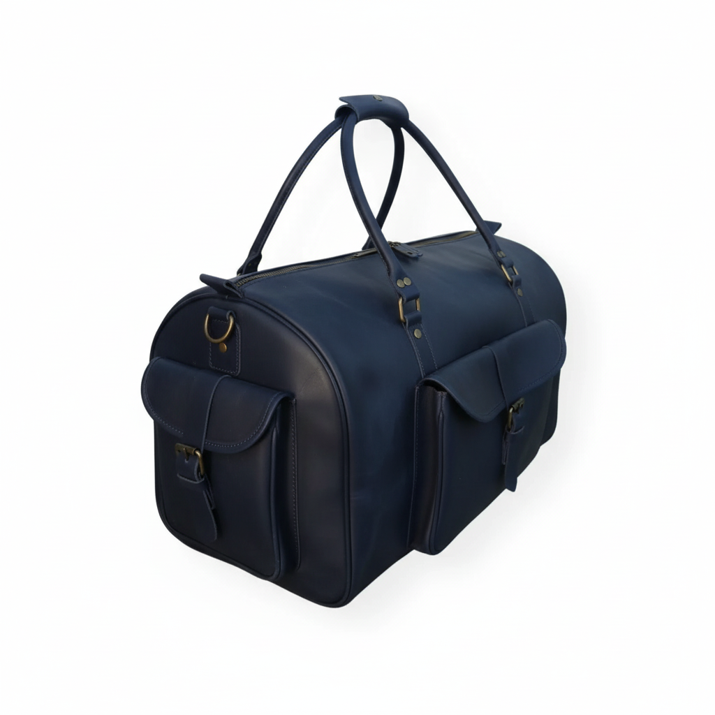 Navy Leather Duffel Bag – Premium Men’s Travel & Gym Holdall