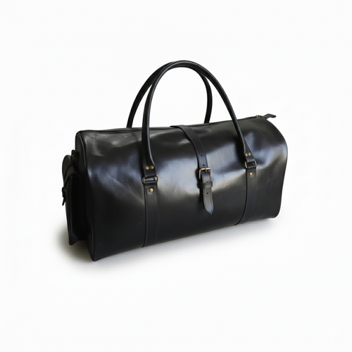 Premium Black Leather Duffel Bag Travel & Weekender Bag