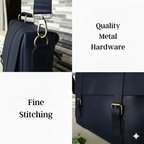 Navy Leather Messenger Bag 14 "15" & 16" Laptop Bag Matt Oil Pull-Up Cow Leather