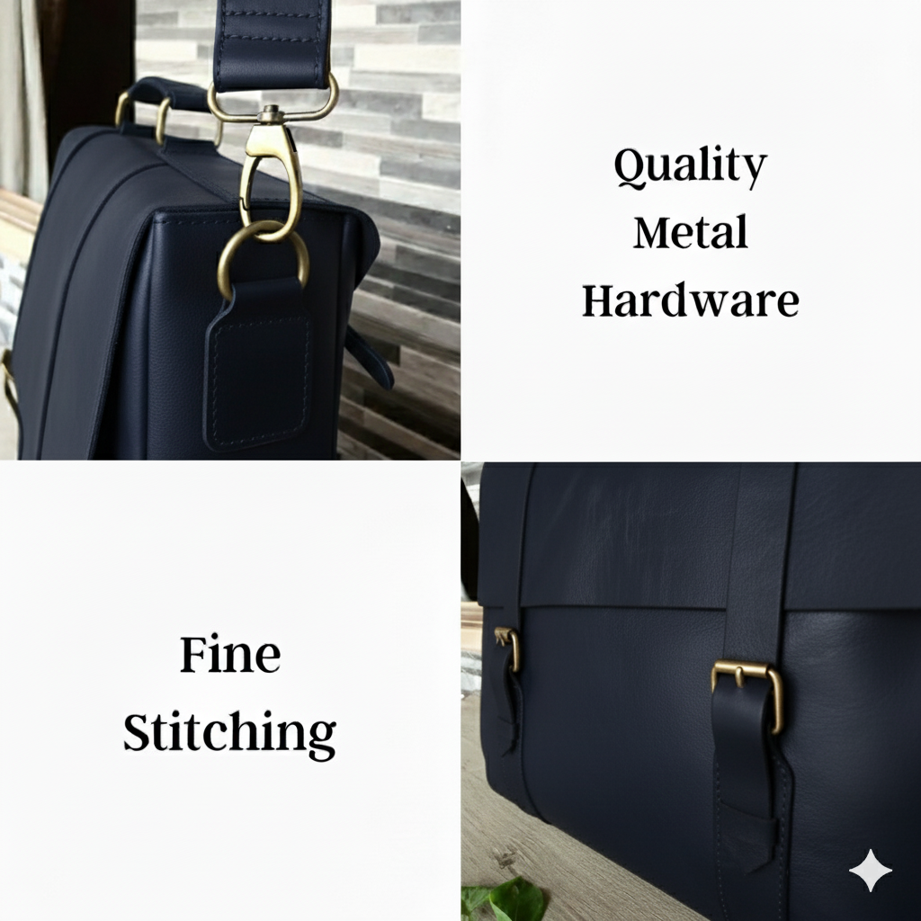 Navy Leather Messenger Bag 14 "15" & 16" Laptop Bag Matt Oil Pull-Up Cow Leather