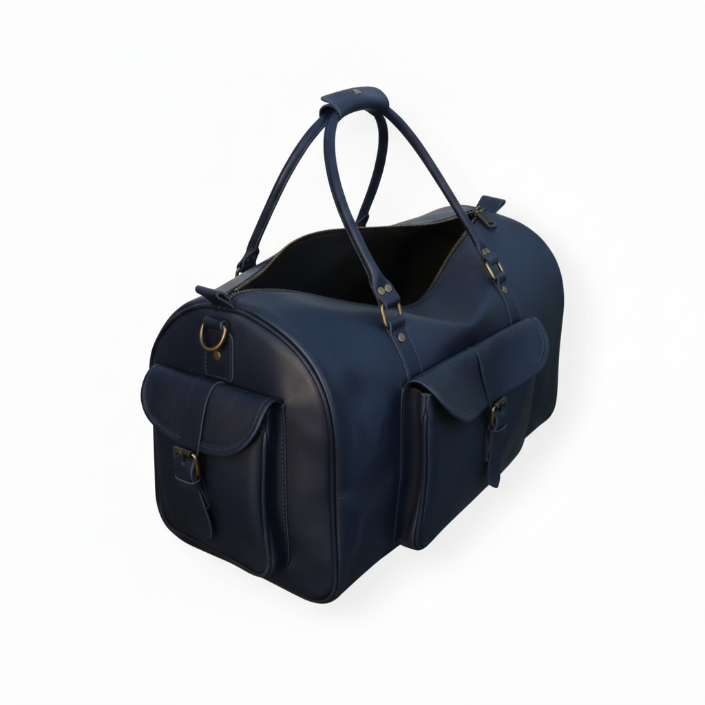 Navy Leather Duffel Bag – Premium Men’s Travel & Gym Holdall