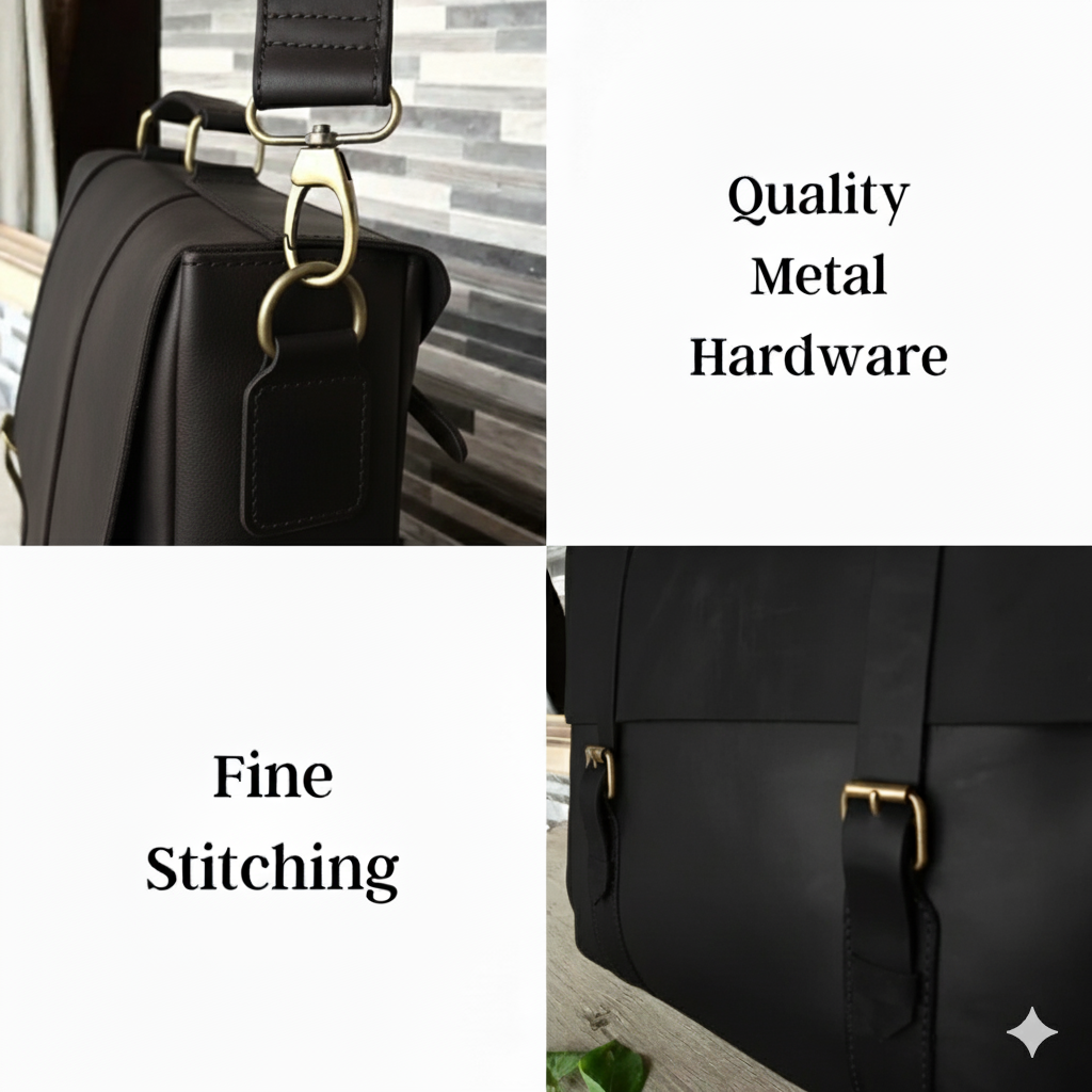 Black Leather Messenger Bag 14 "15" & 16" Laptop Bag Matt Oil Pull-Up Cow Leather
