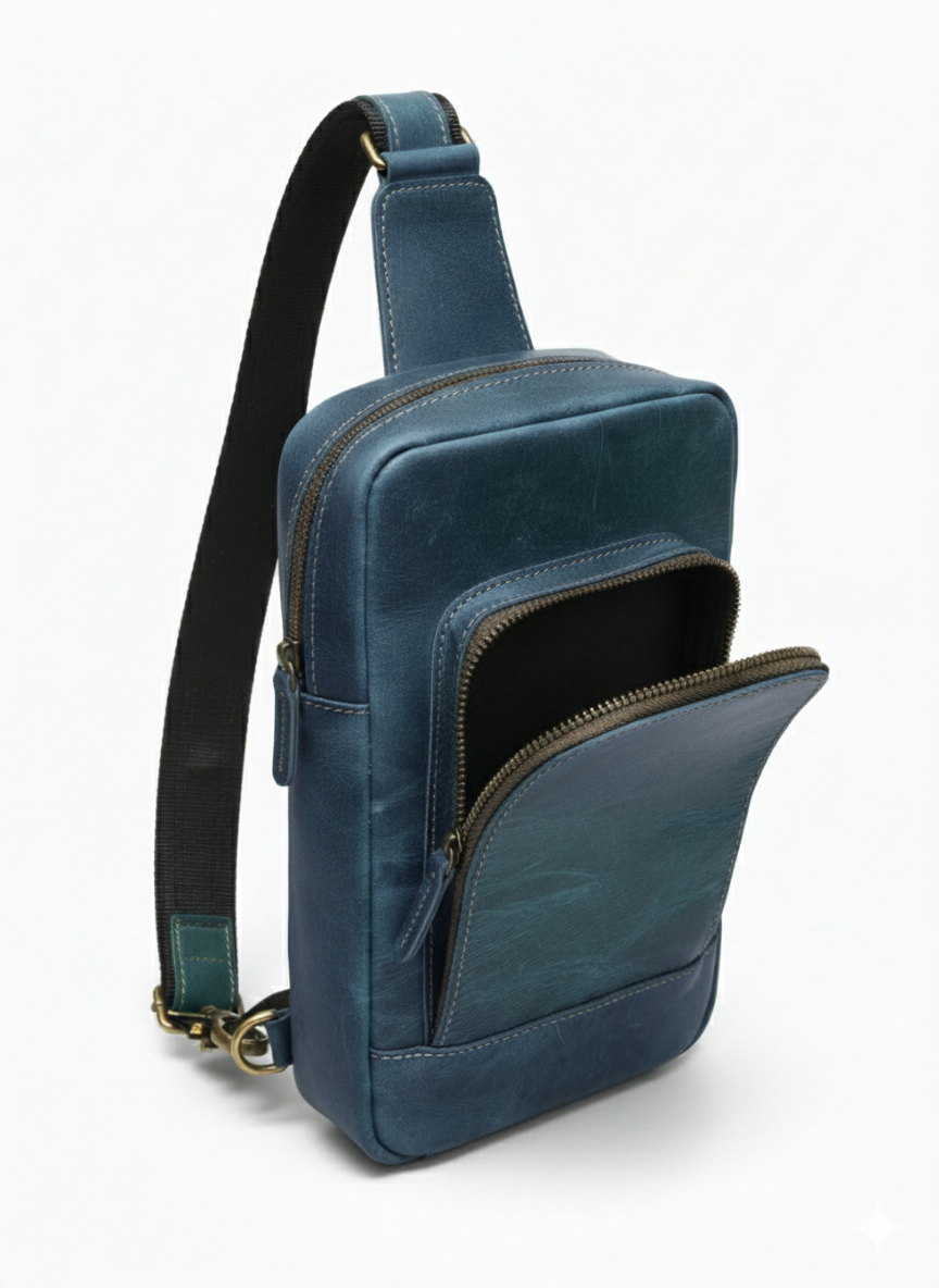 Navy Leather Sling Bag