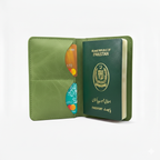 Green Leather Passport Cover | Slim Travel Wallet with Card & Cash Slots