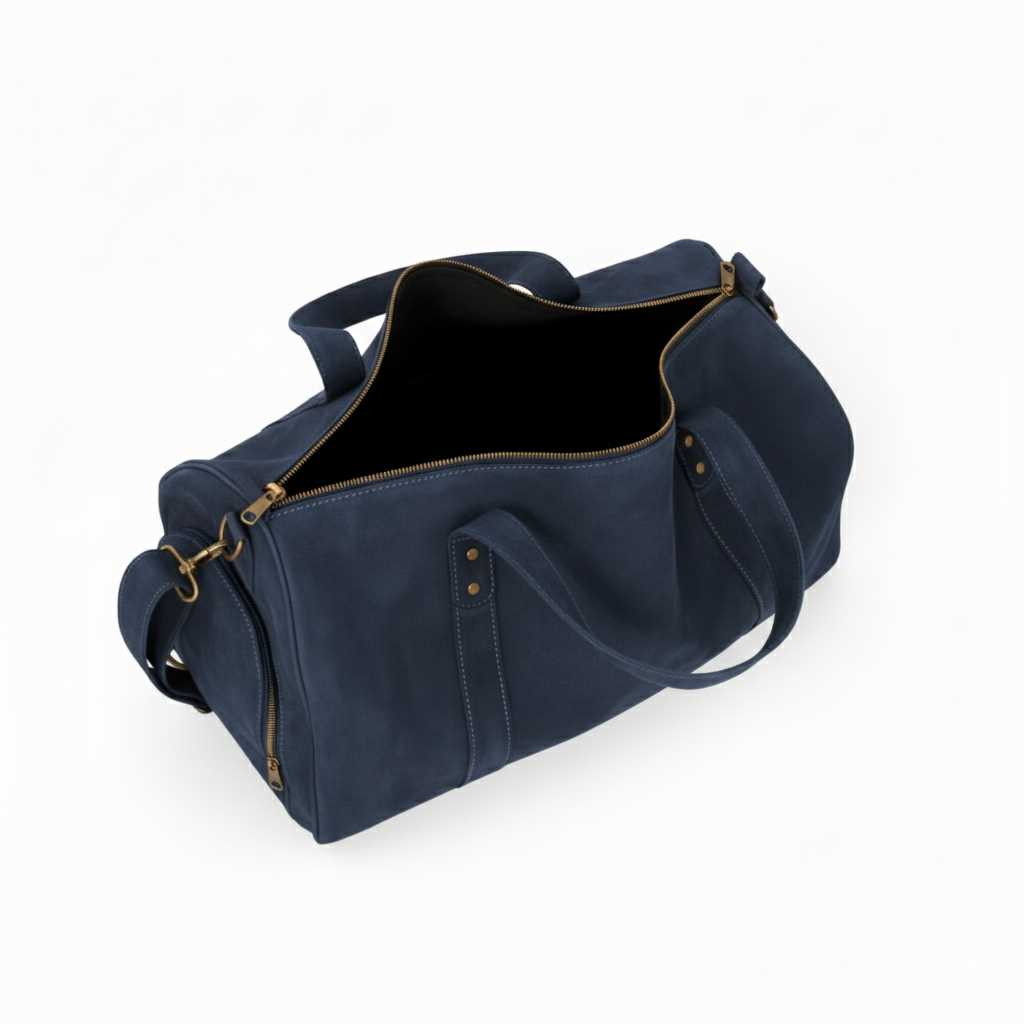 Navy Leather Duffel Bag Premium Travel & Gym Holdall with Shoe Compartment