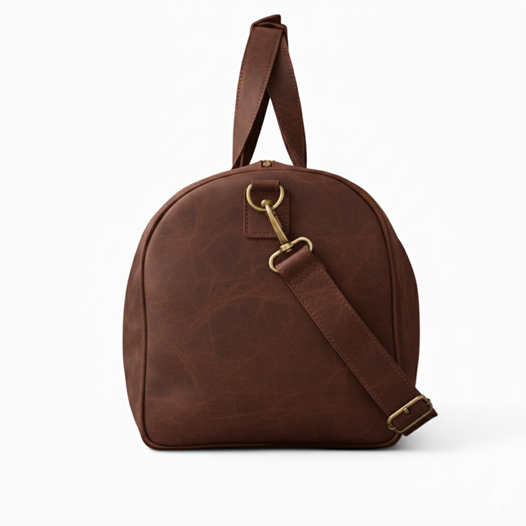 Dark brown leather duffel bag with shoe compartment premium travel holdall