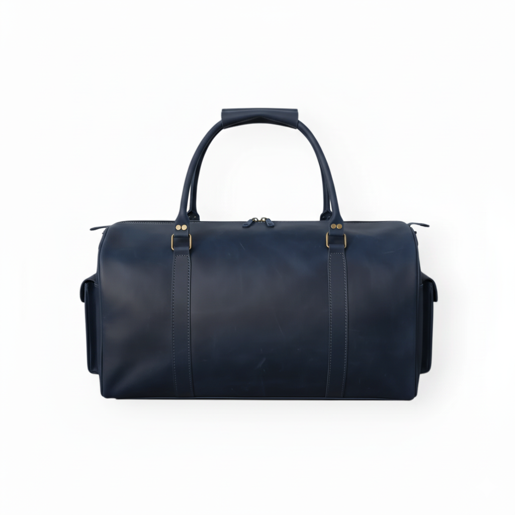 Navy Leather Duffel Bag – Premium Men’s Travel & Gym Holdall
