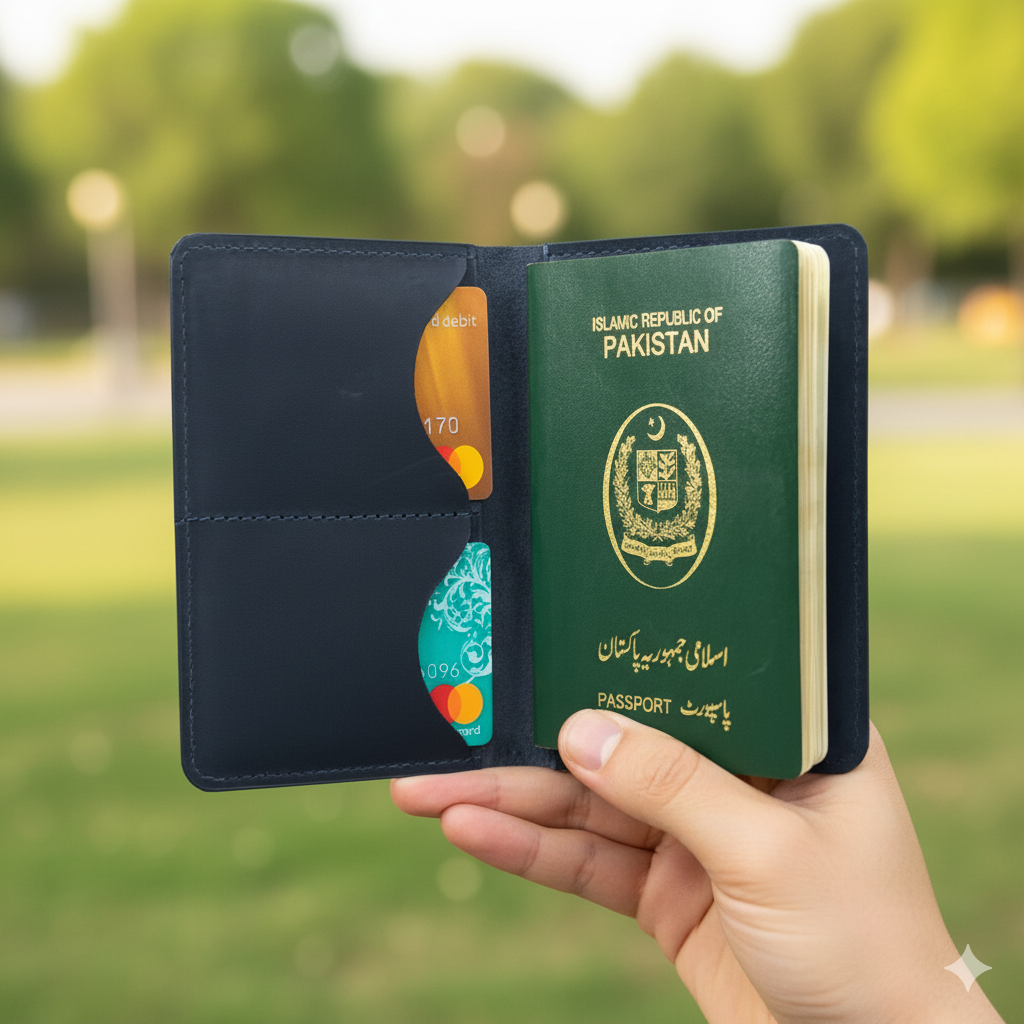 Navy Leather Passport Wallet | Slim Travel Cover with Card & Cash Slots