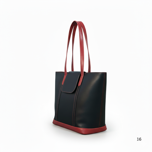 Black & Maroon Leather Tote Bag for Women