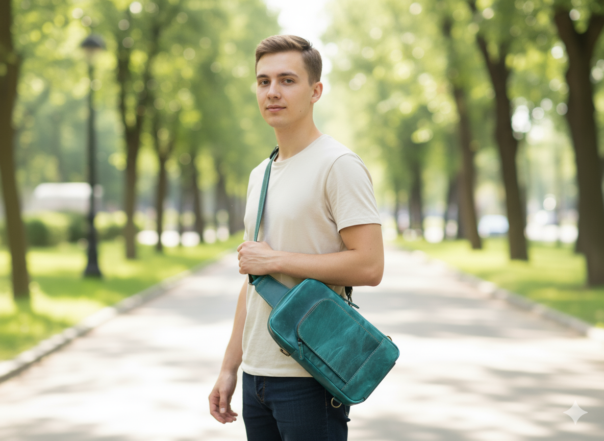 Green Leather Sling Bag