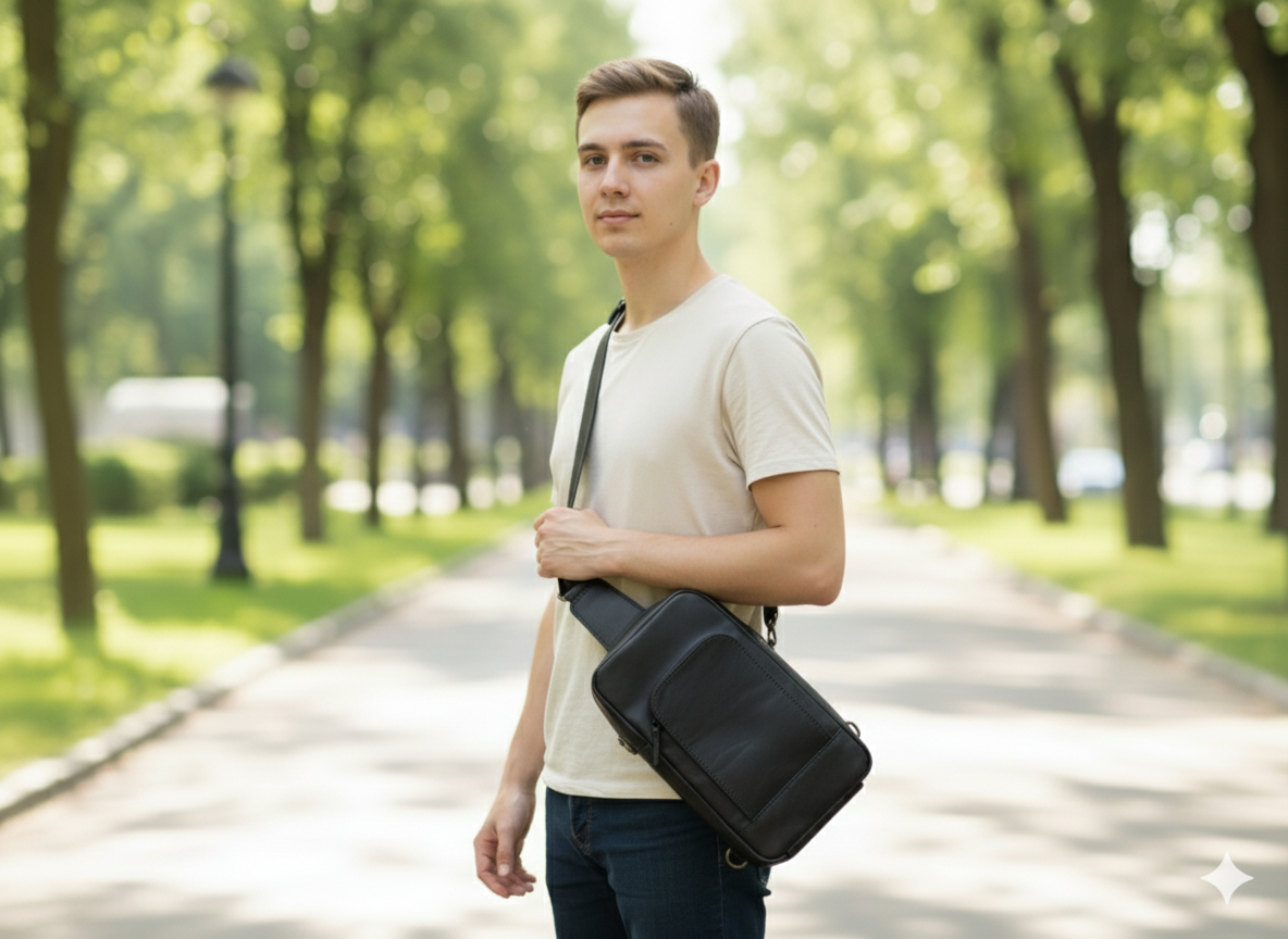 Black Leather Sling Bag