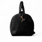 Black leather duffel bag with shoe compartment for travel and gym