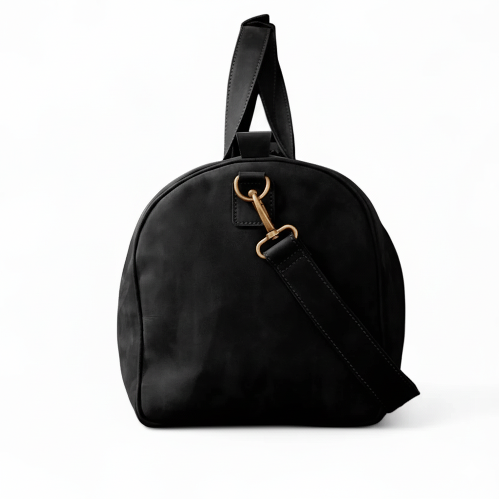 Black Leather Duffel Bag Premium Travel & Gym Holdall with Shoe Compartment