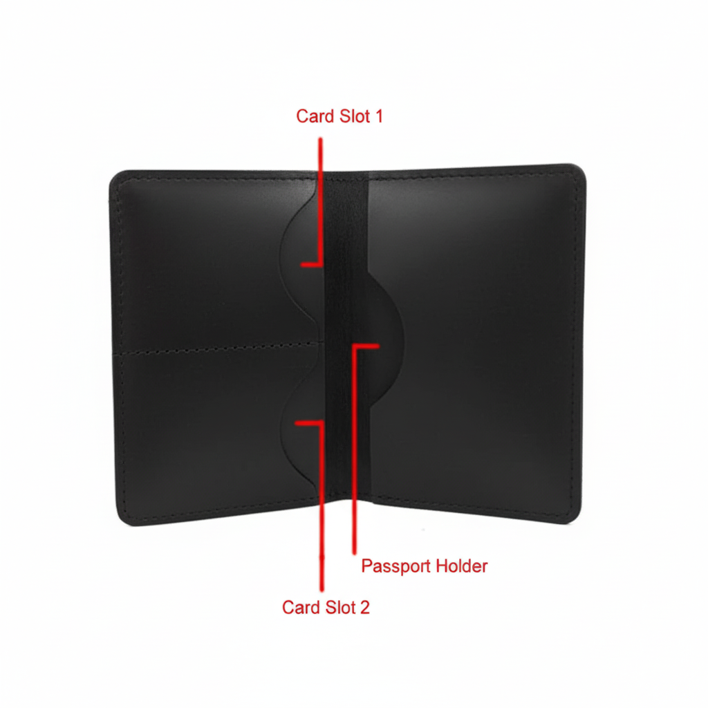 Black Leather Passport Cover | Slim Travel Wallet with Card & Cash Slo