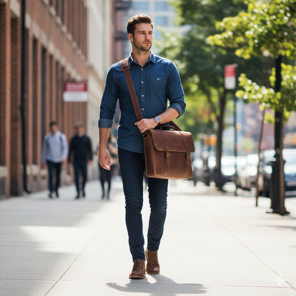messenger bag for men, Handmade Leather Laptop Bag-Tan