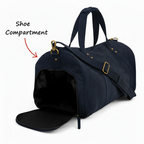 Navy Leather Duffel Bag Premium Travel & Gym Holdall with Shoe Compartment
