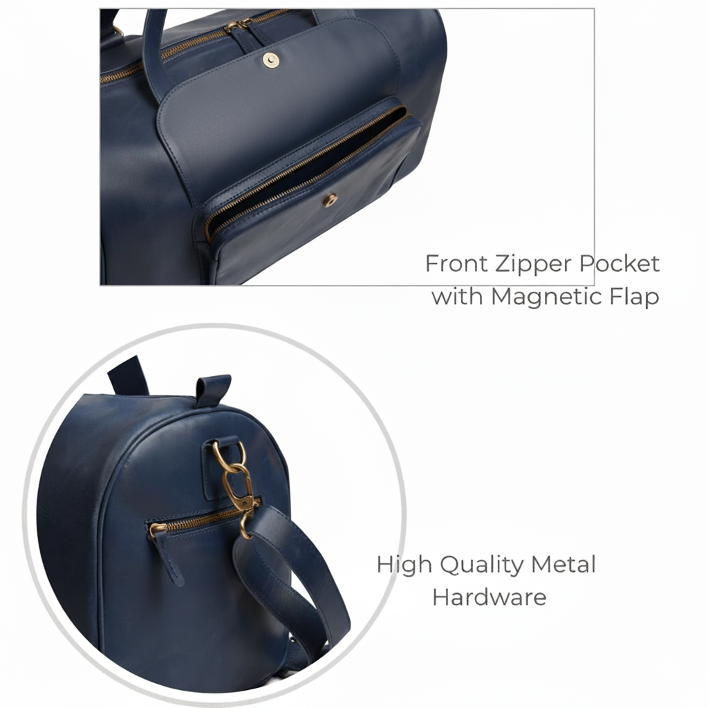 Premium Navy Leather Duffel Weekender Travel Bag (Copy)