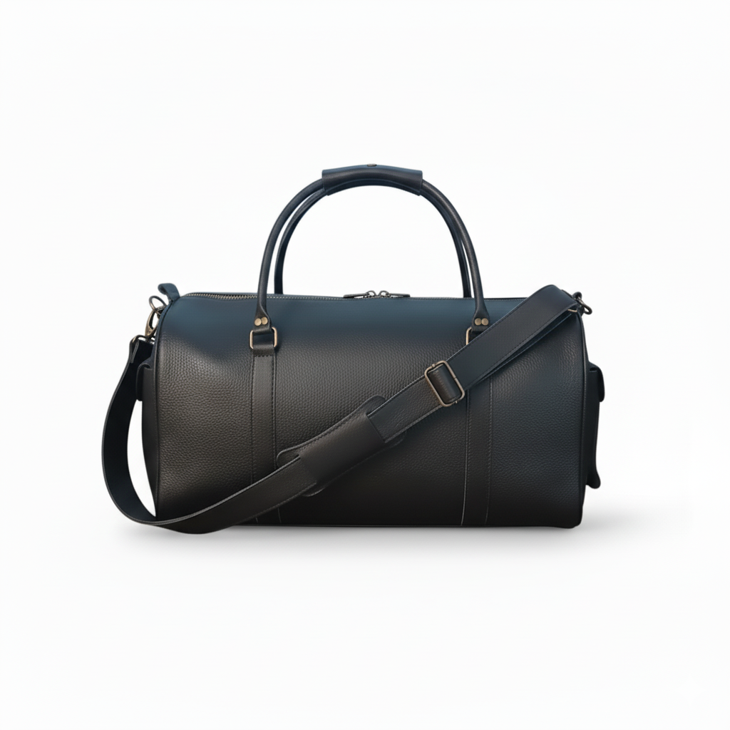 Softy Black Leather Duffel Bag Travel & Weekender Bag